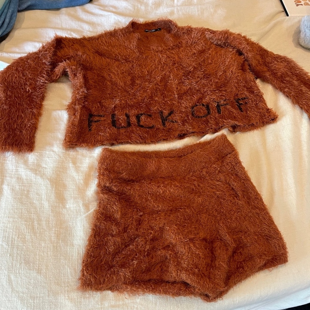 Nasty Gal Rusty Orange Fuzzy Two-Piece Lounge Set